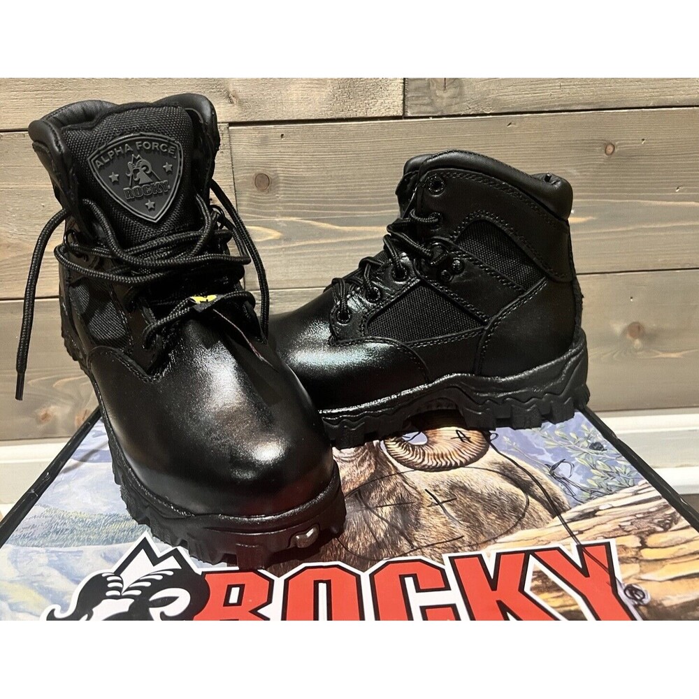NEW Rocky Alpha Force 6” Black Leather Men’s Boots Size 4.5 M Waterproof